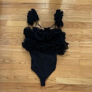 Free people Black Ruffled Top